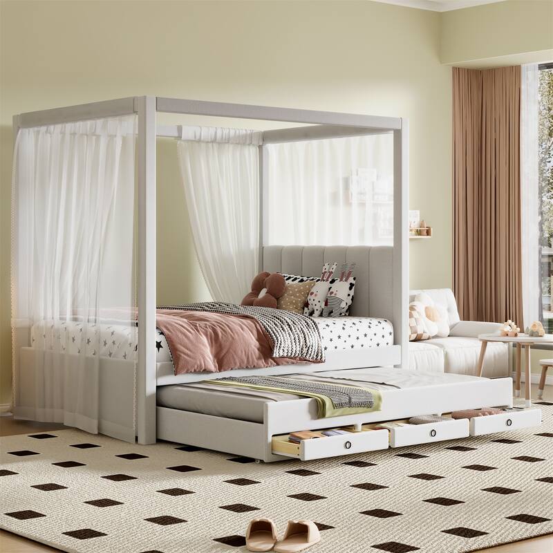 Twin Size Upholstery Canopy Platform Bed