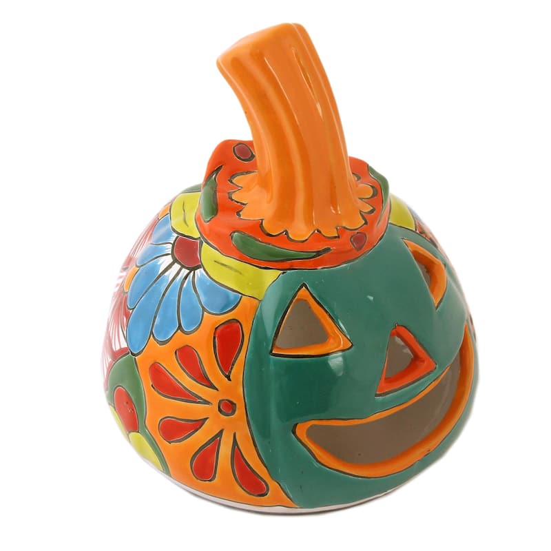 Novica Handmade Happy Jack-O-Lantern Ceramic Candle Holder