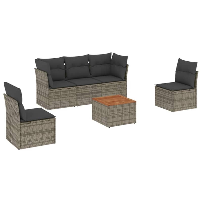 vidaXL Patio Sofa Set with Cushions Outdoor Furniture 6 Piece Poly Rattan - 21.7 x 21.7 x 14.6