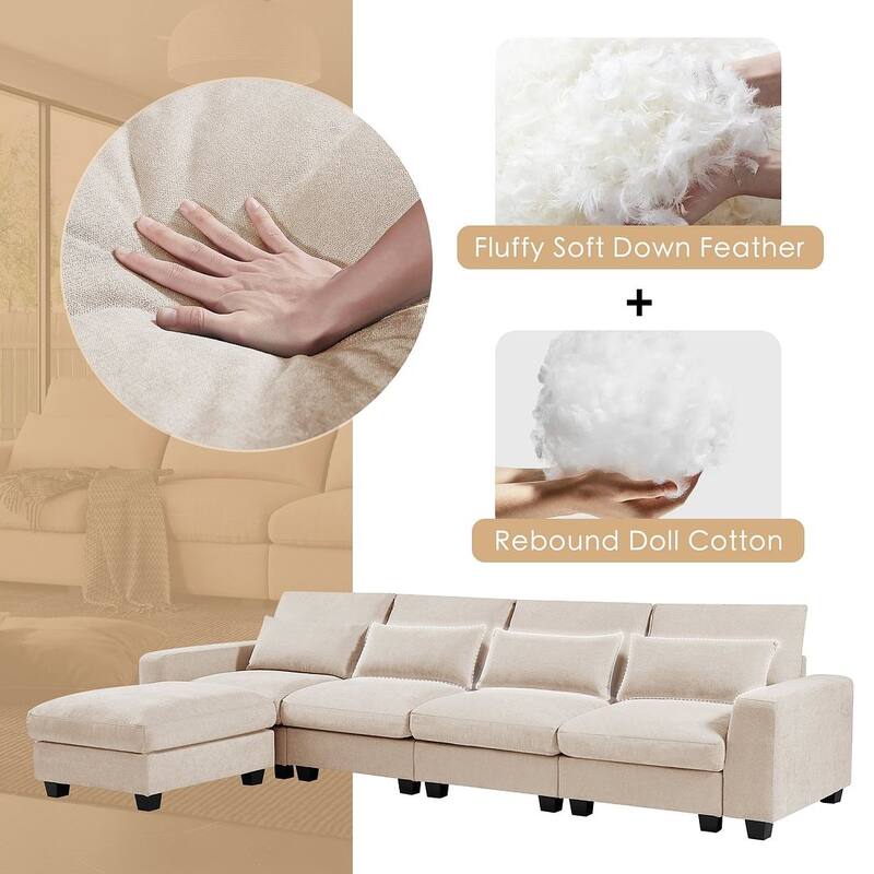 Modern Linen Upholstered Large Modular Sectional Sofa, L-Shape Couvertible Sofa Couch with Reversible Chaise for Living Room