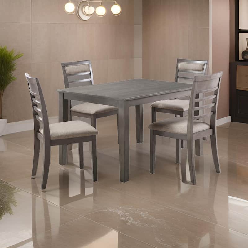 Owen 5 Piece Dining Set with Table and 4 Chairs, Brown Polyester, Gray Wood