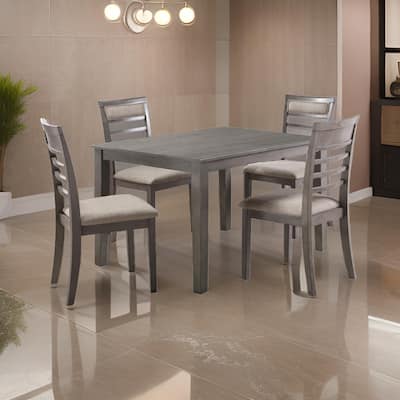 Owen 5 Piece Dining Set with Table and 4 Chairs, Brown Polyester, Gray Wood