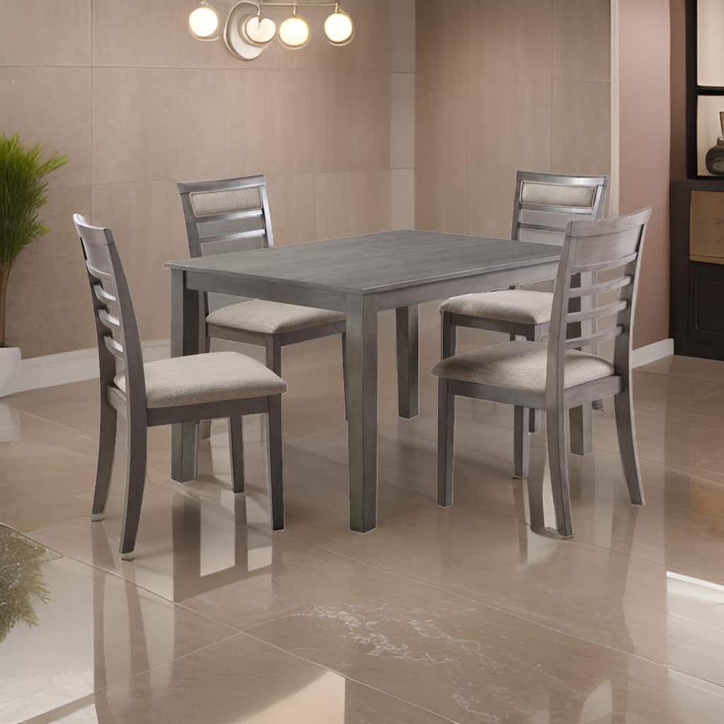 Owen 5 Piece Dining Set with Table and 4 Chairs, Brown Polyester, Gray Wood