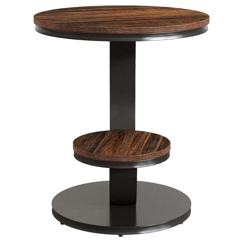 2-Tier Round End Side Table Bedside Nightstand with Storage Shelf
