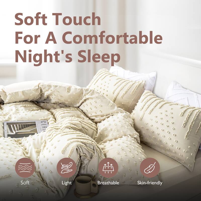 3-Piece Boho Tufted Duvet Cover Set, Textured Duvet Cover and 2 Pillowcases for All Season