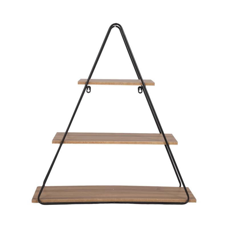 Metal Wood Triangular Frame Wall Shelf - Brown, 26" - 26.0"