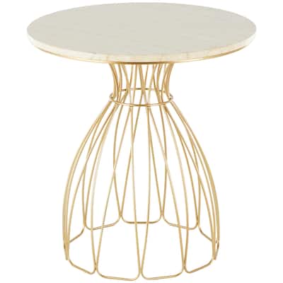 Metal Flower Inspired Accent Table with Cream Marble Tabletop - Gold - Roche River Decor