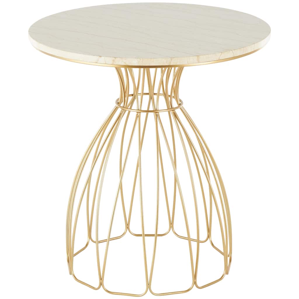Metal Flower Inspired Accent Table with Cream Marble Tabletop - Gold - Roche River Decor