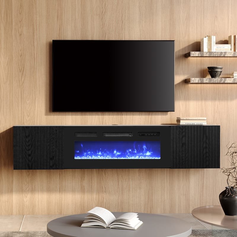 Fireplace TV Shelf Cabinet for Living Room - 70 inch - Black