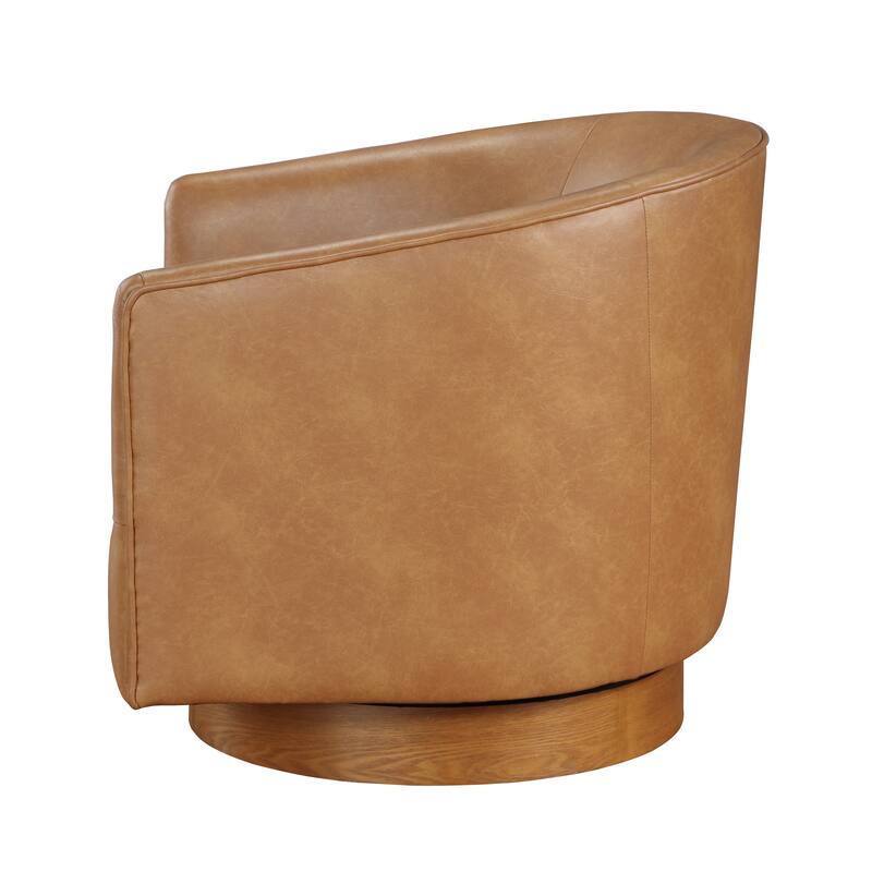 Maisy Faux Leather Wood Base Barrell Swivel Chair For Living Room