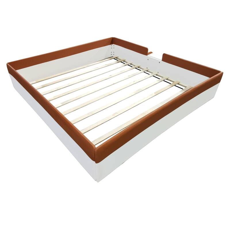 King Size Upholstered Daybed Frame with Fence and Stairs