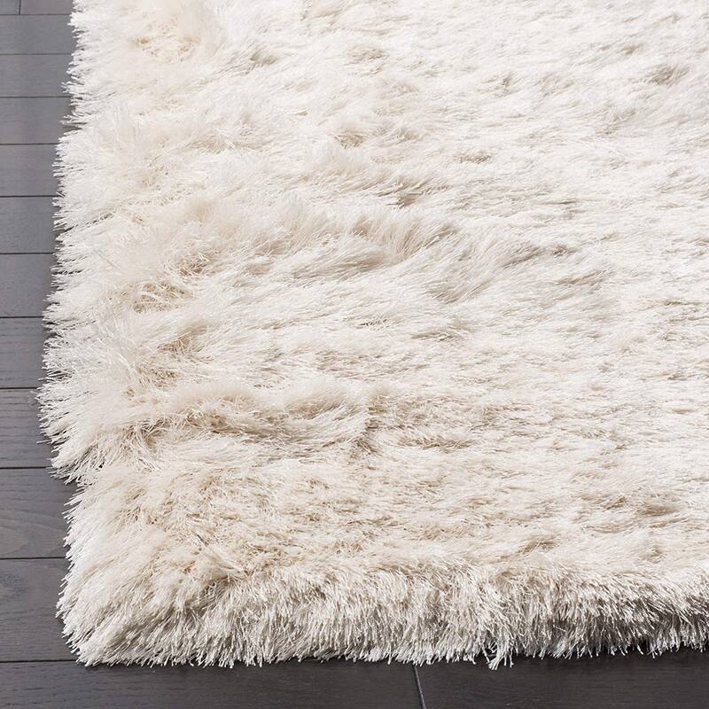Asian Area Rug 6x7 Square - White Shag Rug for Living Room, Bedroom - Non-Shedding, Easy Care Floor Decor - 79 x 79