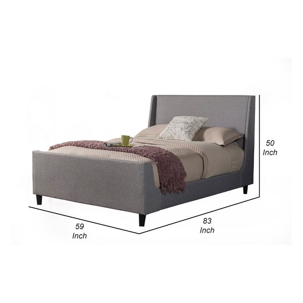 Eva Low Profile Full Size Bed, Gray Linen Upholstery, Shelter Headboard