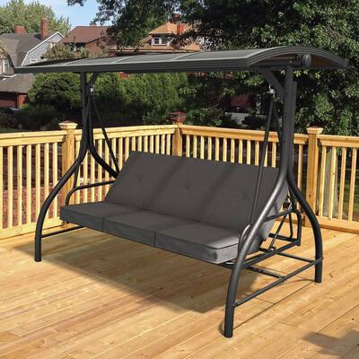VEIKOUS 3-Person Adjustable Canopy Patio Swing Outdoor with Cushions