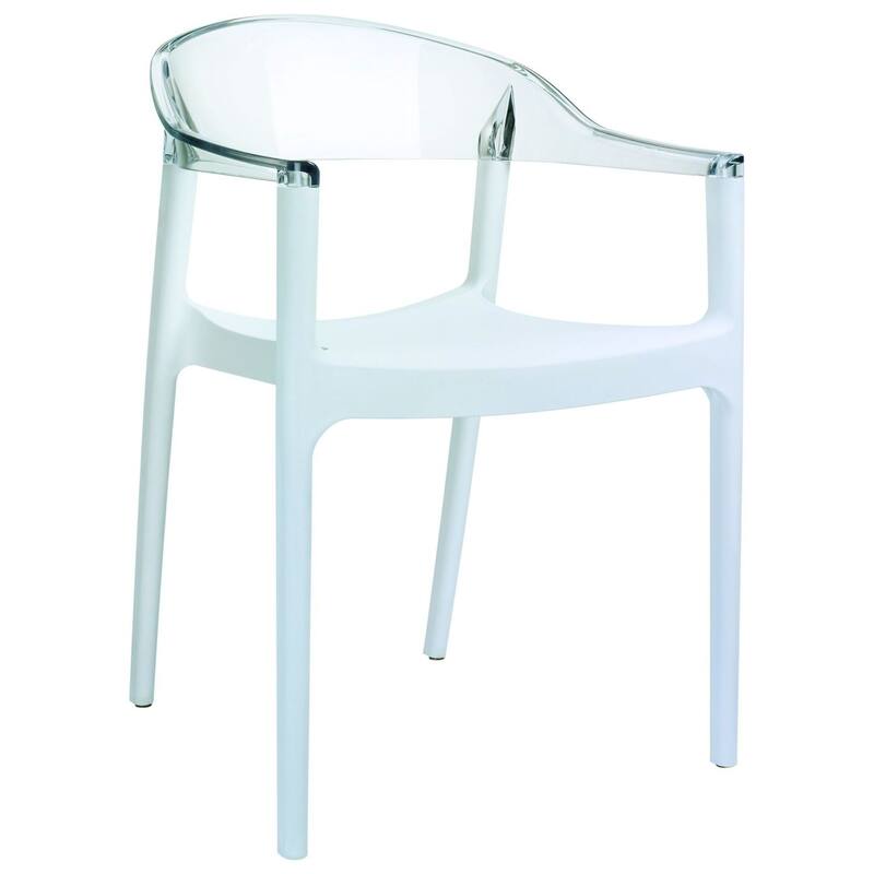 32" White and Clear Transparent Stackable Outdoor Patio Dining Arm Chair