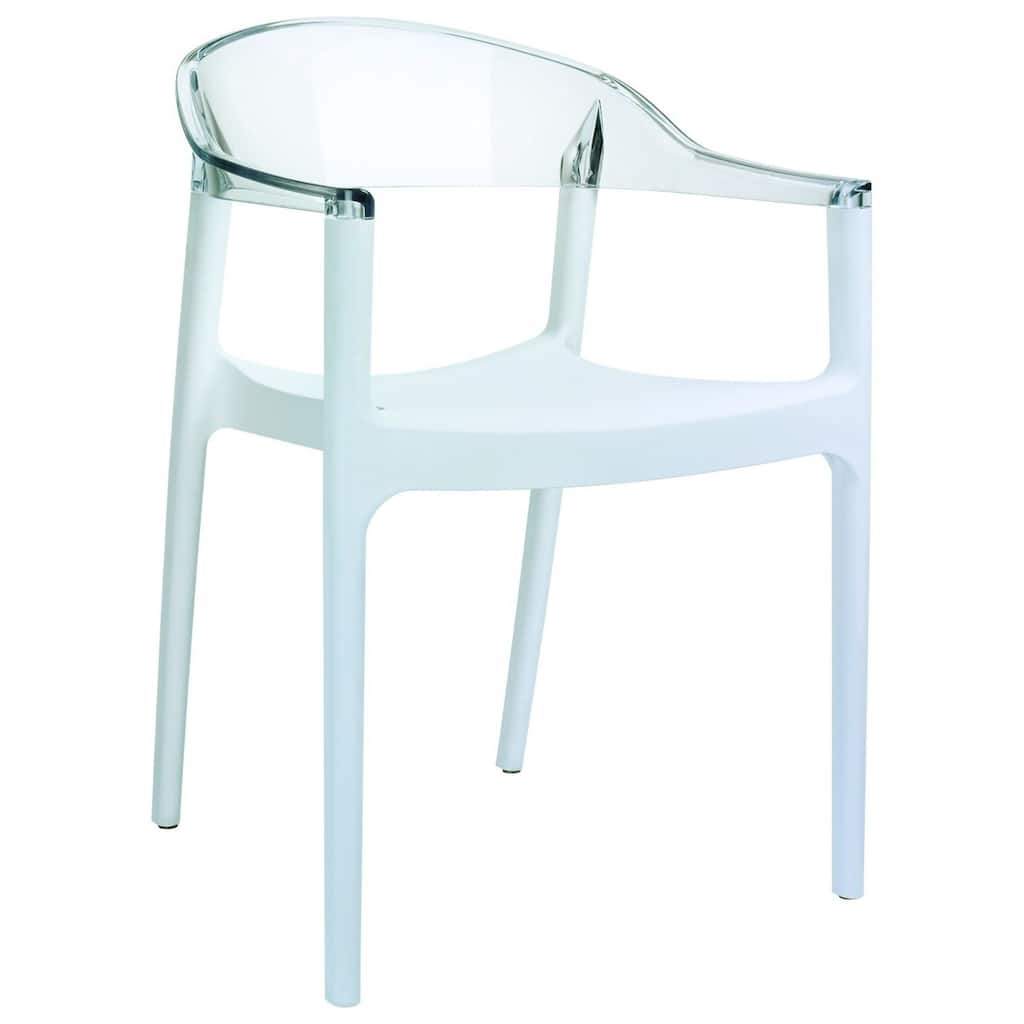 32" White and Clear Transparent Stackable Outdoor Patio Dining Arm Chair