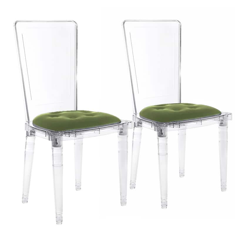 Green Padded Seat Clear Transparent Acrylic Dining Side Chair (Set of 2)