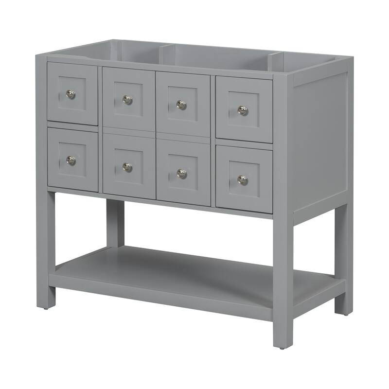 36 Inch Freestanding Bathroom Vanity without Sink, Solid Wood Frame Bathroom Storage Cabinet with 4 Drawers and Soft-Close Doors