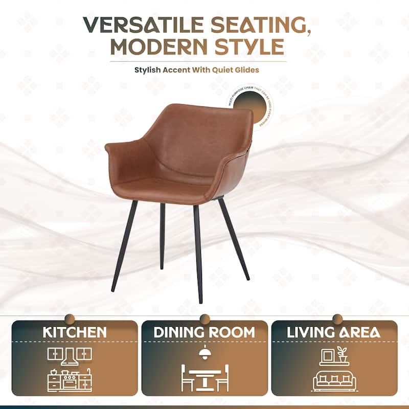 Markley Mid-Century Modern Vegan Leather Dining Chair - Waterproof Kitchen Side Chair with Matte Black Metal Legs