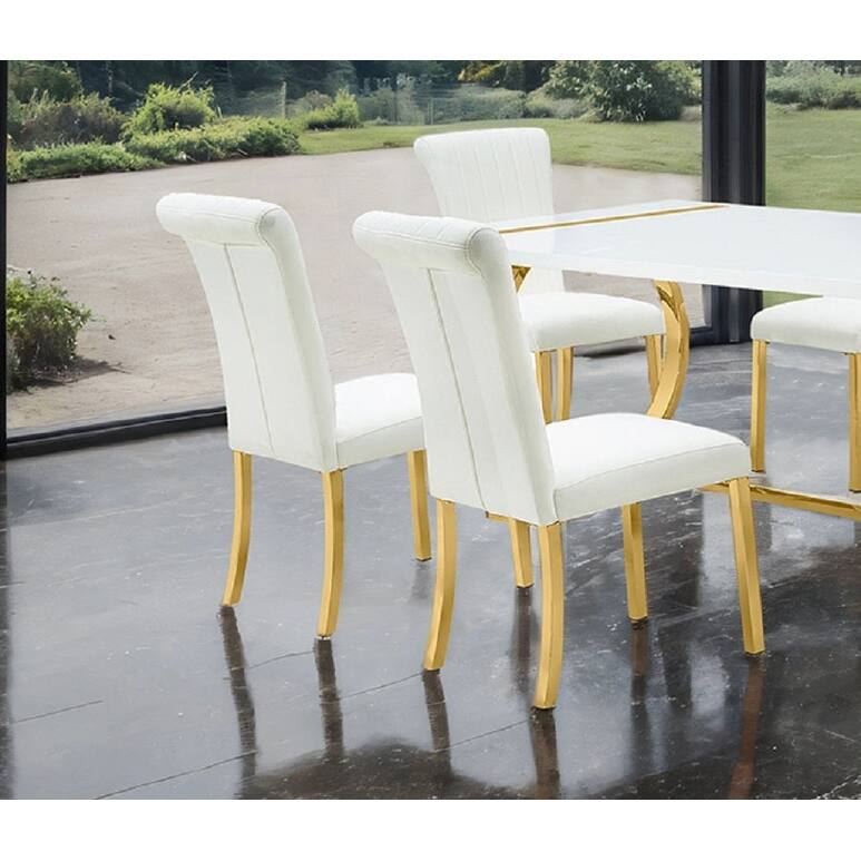 7PC Royal Gold White Finish O Shaped Dining Set Table and Side Chairs