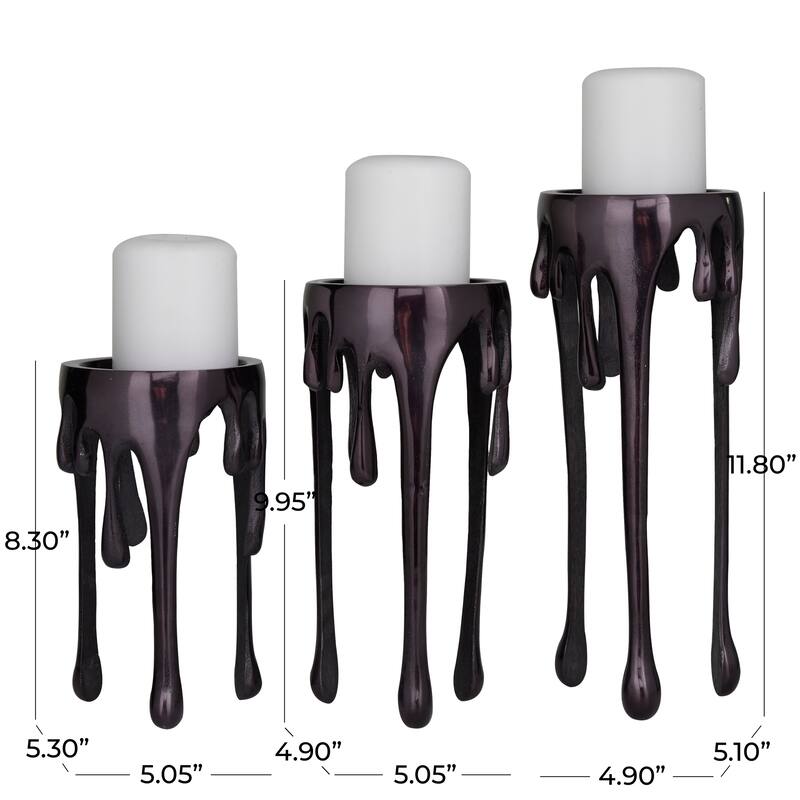 Aluminum Metal Abstract Melting Drip Candle Holder - Set of 3 Gold, Silver, Black or Copper - CosmoLiving by Cosmopolitan.
