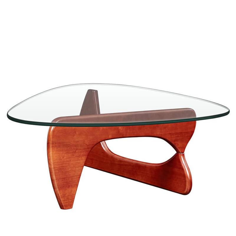 Triangle Glass Coffee Table with Solid Wood Base for Living Room
