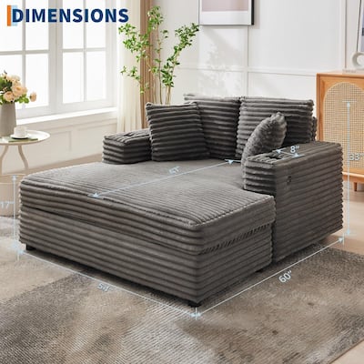 60 Inch Upholstered Sofa Bed with Throw Pillows and Armrests, Comfy Corduroy