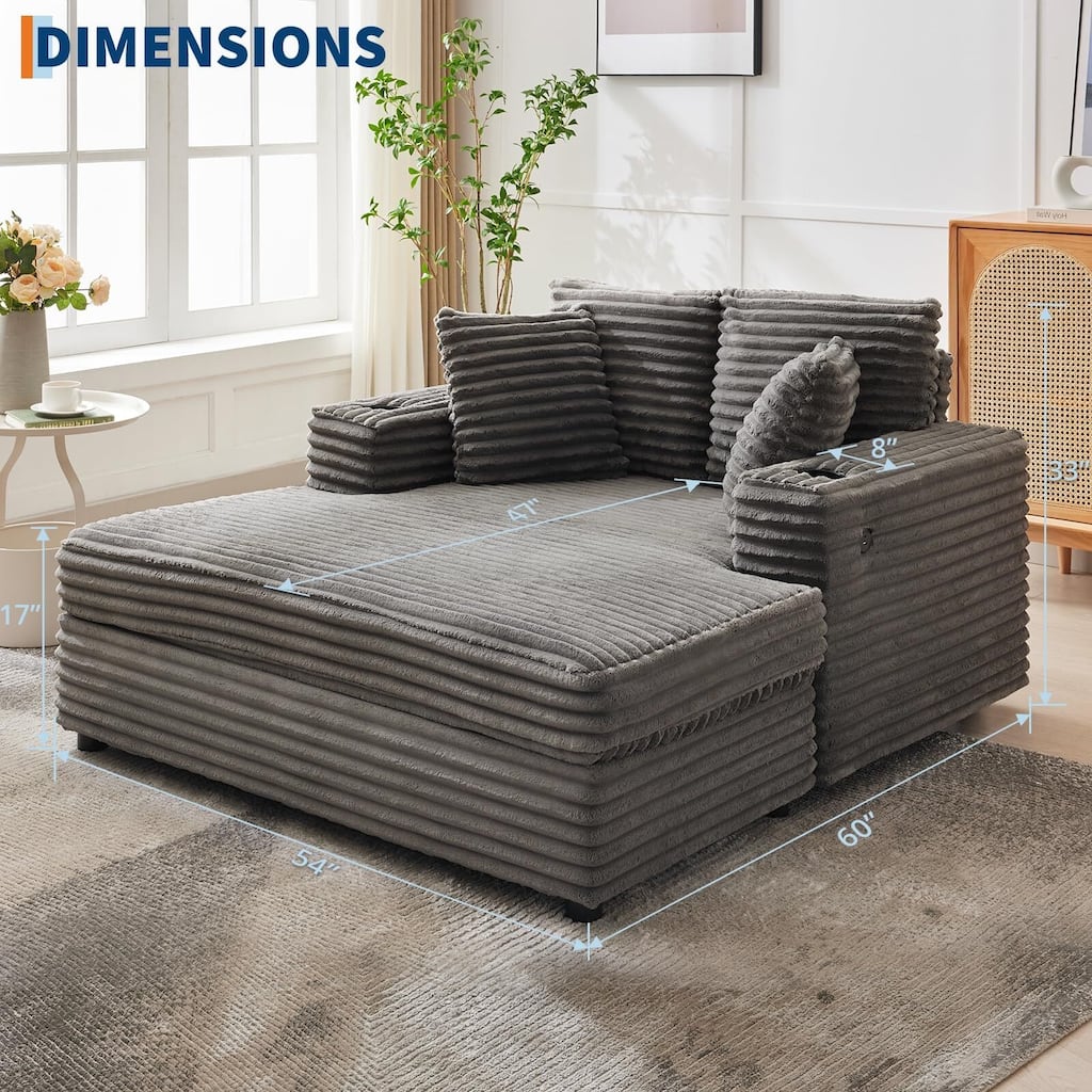 60 Inch Upholstered Sofa Bed with Throw Pillows and Armrests, Comfy Corduroy
