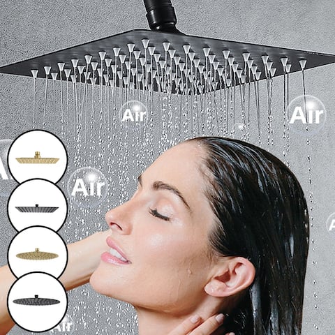 Bathroom Square Round 10/12" Rainfall Air Boost Full Spray Shower Head