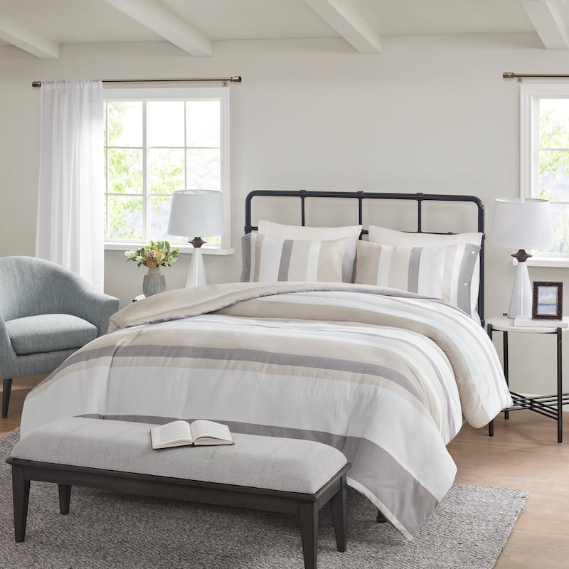 Madison Park Levi Blue/ Natural 3 Piece Jacquard Duvet Cover Set(Insert excluded)