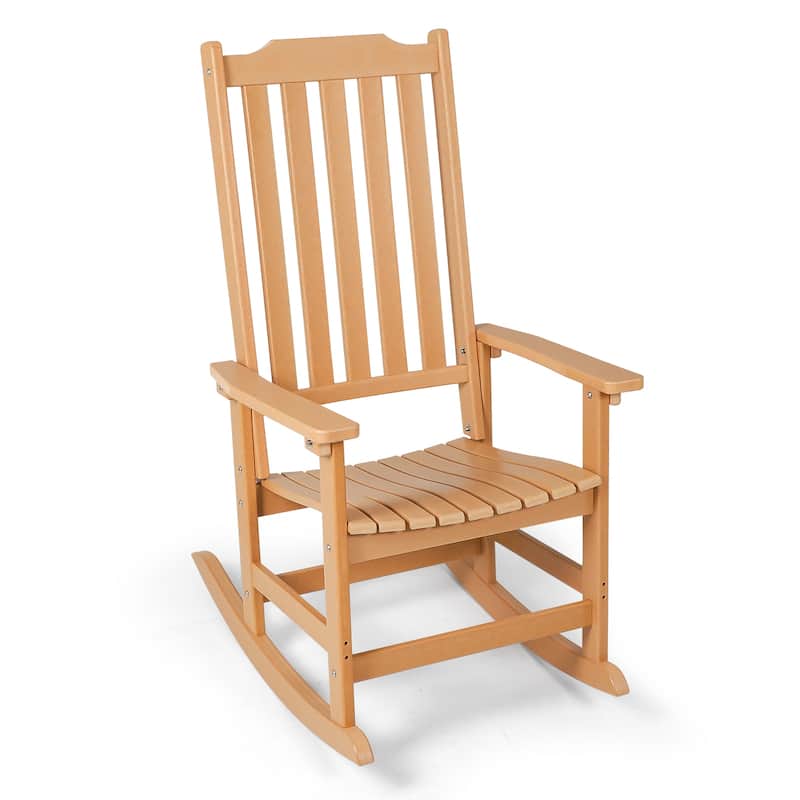 Vrakae Patio All Weather Resistant High Back Rocking Chair - Brown