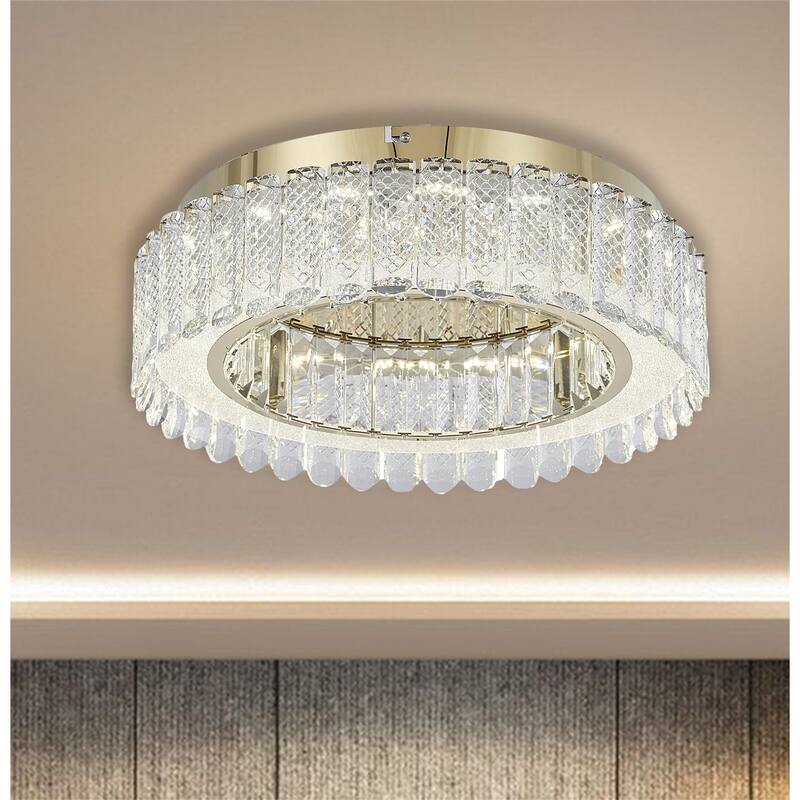 Gold Stainless Steel LED Flush Mount With Crystals