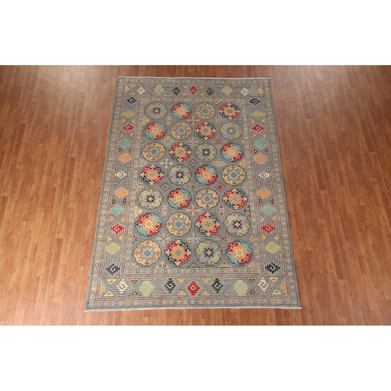 All-Over Kazak Area Rug Hand-Knotted Wool Carpet - 6'9" x 9'8"