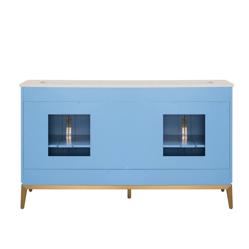 35''H Solid Wood Bath Vanity with Stain-resistant Carrera White Quartz Top and Sink