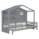 preview thumbnail 6 of 13, Twin Size House Bed with Shelves, Gray Wood Platform Bed with Window & Sparkling Light Strip on The Roof, No Box Spring Needed