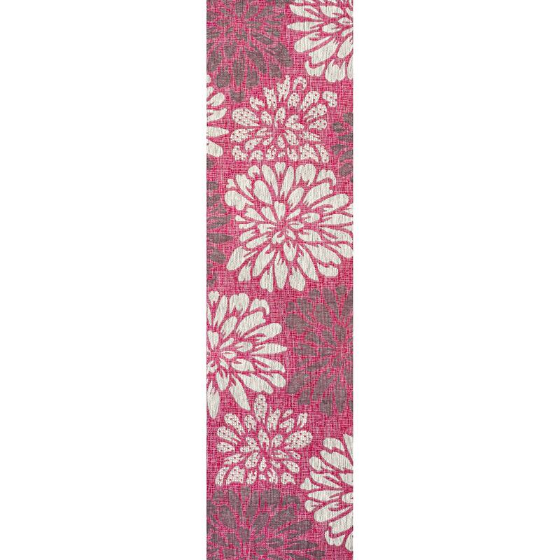 JONATHAN Y Floral Textured Weave Indoor/Outdoor Area Rug - 2 X 8 - Fuchsia/Light Gray