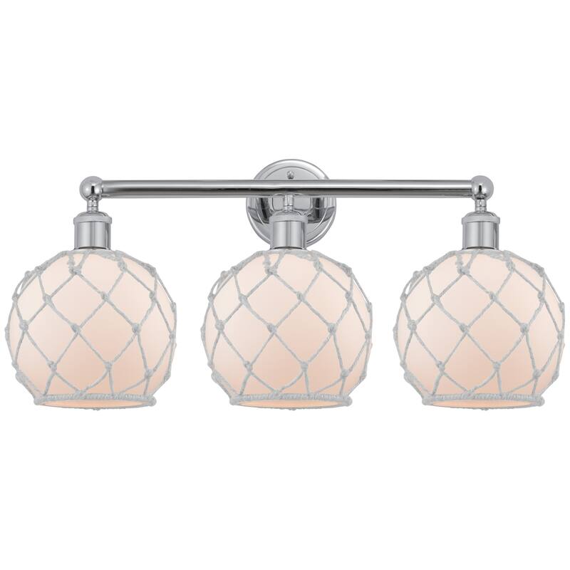 Innovations Lighting 616-3W-13-26 Farmhouse Rope Vanity Farmhouse Rope - Polished Chrome / White Glass with White Rope