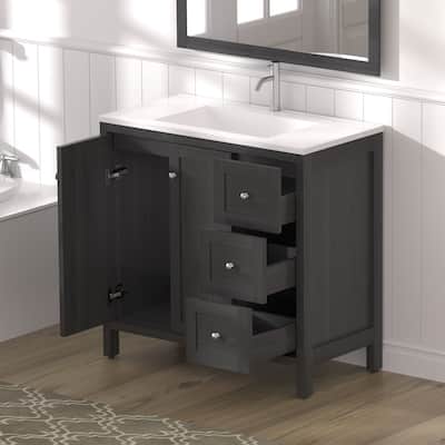 35.5" Modern Munich Black Bathroom Vanity‌ – Includes Basin, Soft-Close Doors & 3 Storage Drawers - 35.5"
