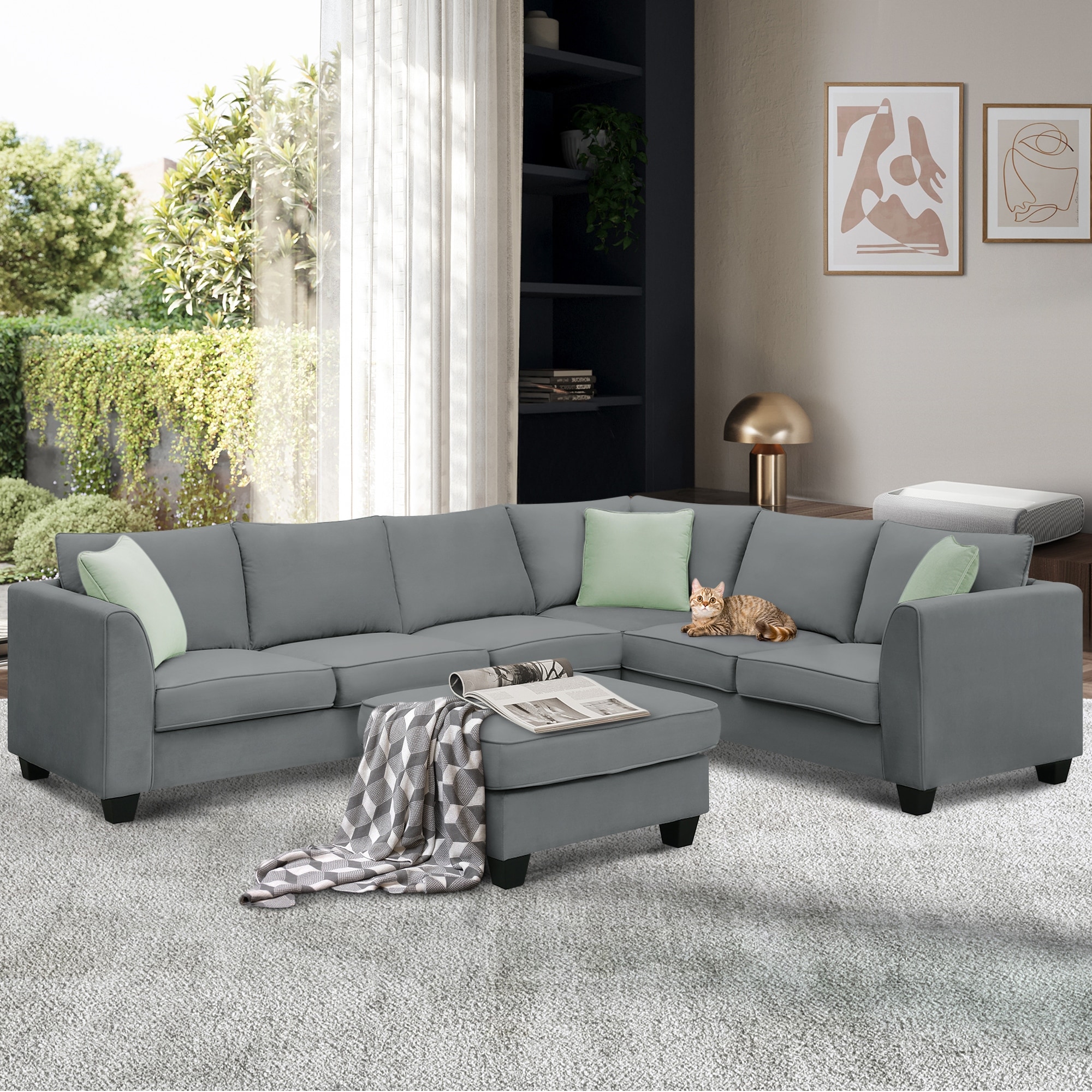 DFS green corner sofa, armchair and footrest with storage in Newport Isle  of Wight - Sold