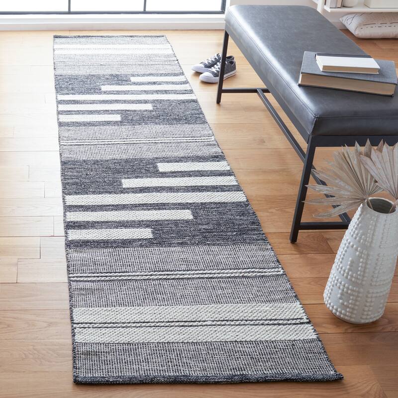 SAFAVIEH Handmade Striped Kilim Talia Modern Cotton Rug - 2'3" x 9' Runner - Ivory/Black
