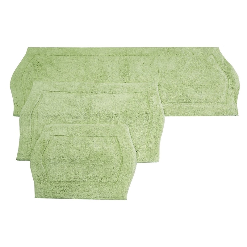 Home Weavers Waterford Collection Absorbent Cotton 3 Piece Set Machine Washable Bath Rug - Green