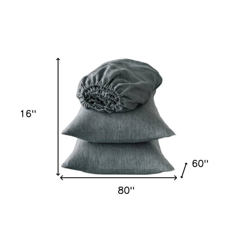 HomeRoots Four Piece Slate Gray Linen Sheet Set