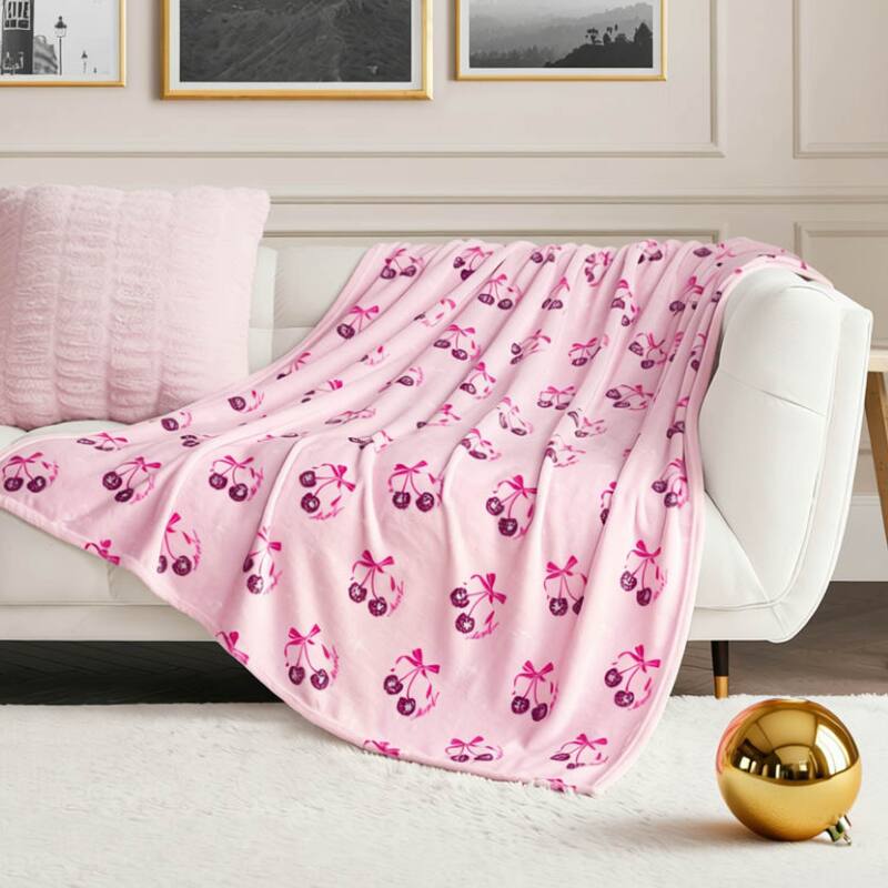 Juicy Couture Holiday Plush Throw Blankets - 50" x 70" - Cherry Pink