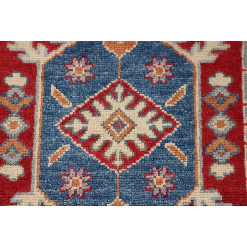 Light Blue Geometric Kazak Rug Hand-Knotted Wool Carpet - 3'1" x 5'3"