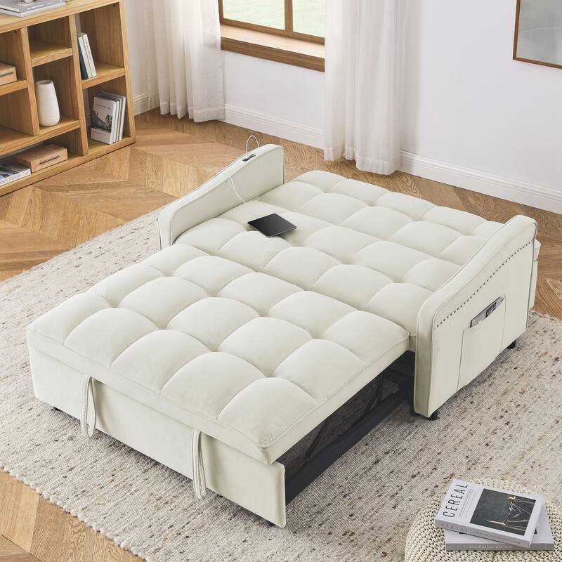 Loveseats Sofa Bed with Pull-out Bed,Adjsutable Back and Two Arm Pocket