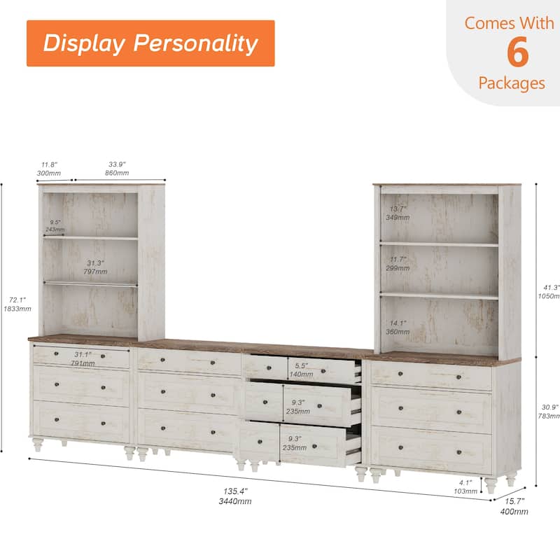 Rustic White Farmhouse TV Stand with Wooden Doors & Drawers