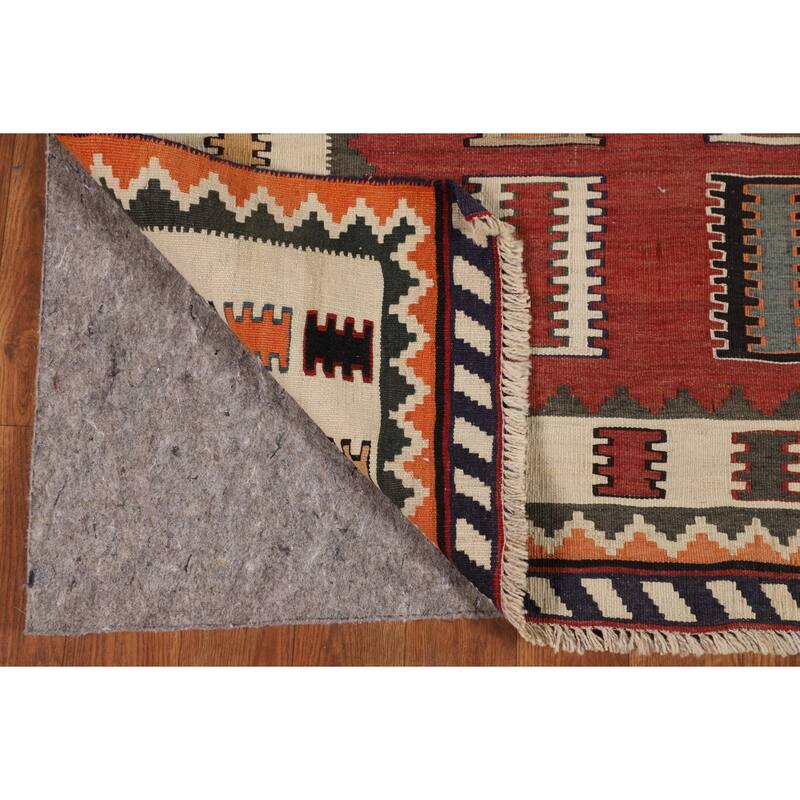 Red Kilim Qashqai Persian Vintage Rug Flatweave Wool Carpet - 5'3"x 8'2"