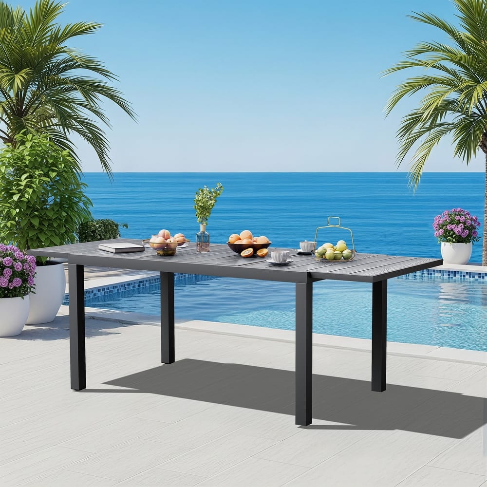 Extendable Outdoor Dining Table with HDPE Top and Aluminum Frame Weather Resistant
