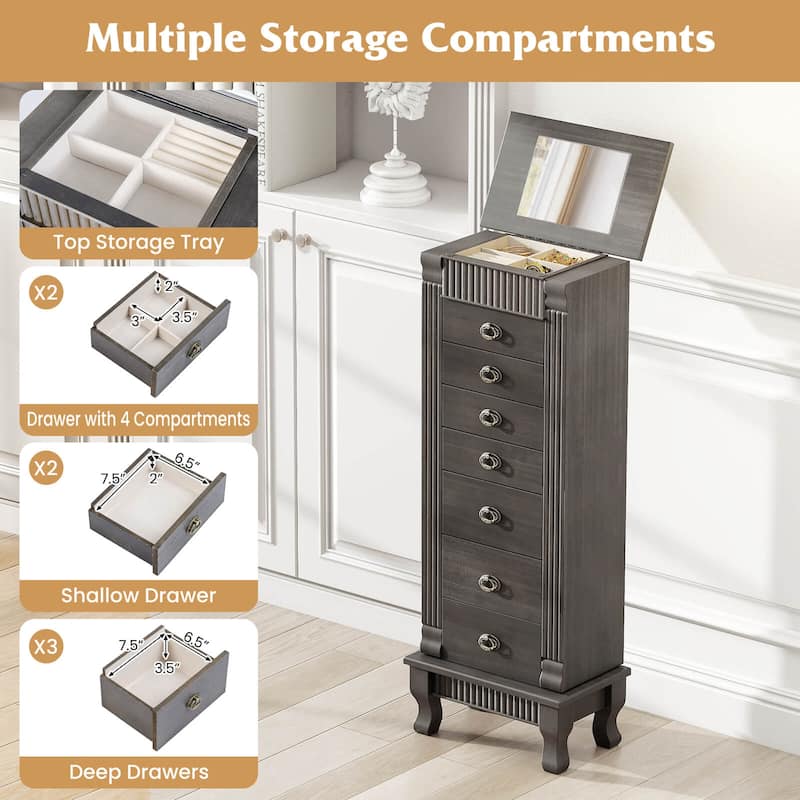 Costway Jewelry Cabinet Armoire Box Storage Chest Stand Organizer Wood - See Details