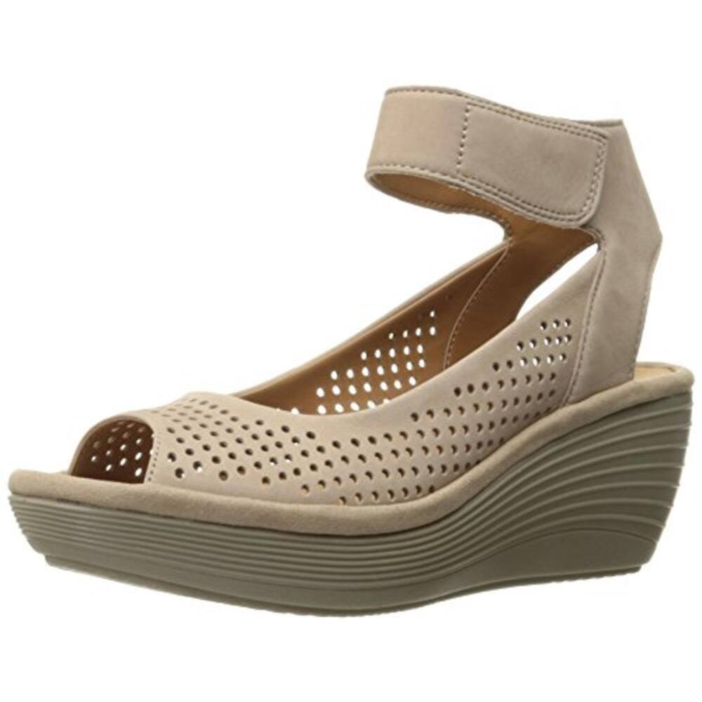 clarks nubuck leather perforated heeled sandals